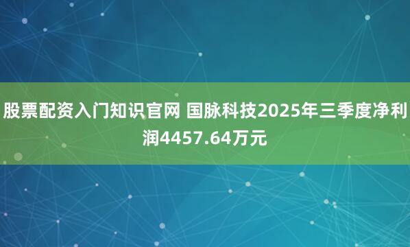 股票配资入门知识官网 国脉科技2025年三季度净利润4457.64万元